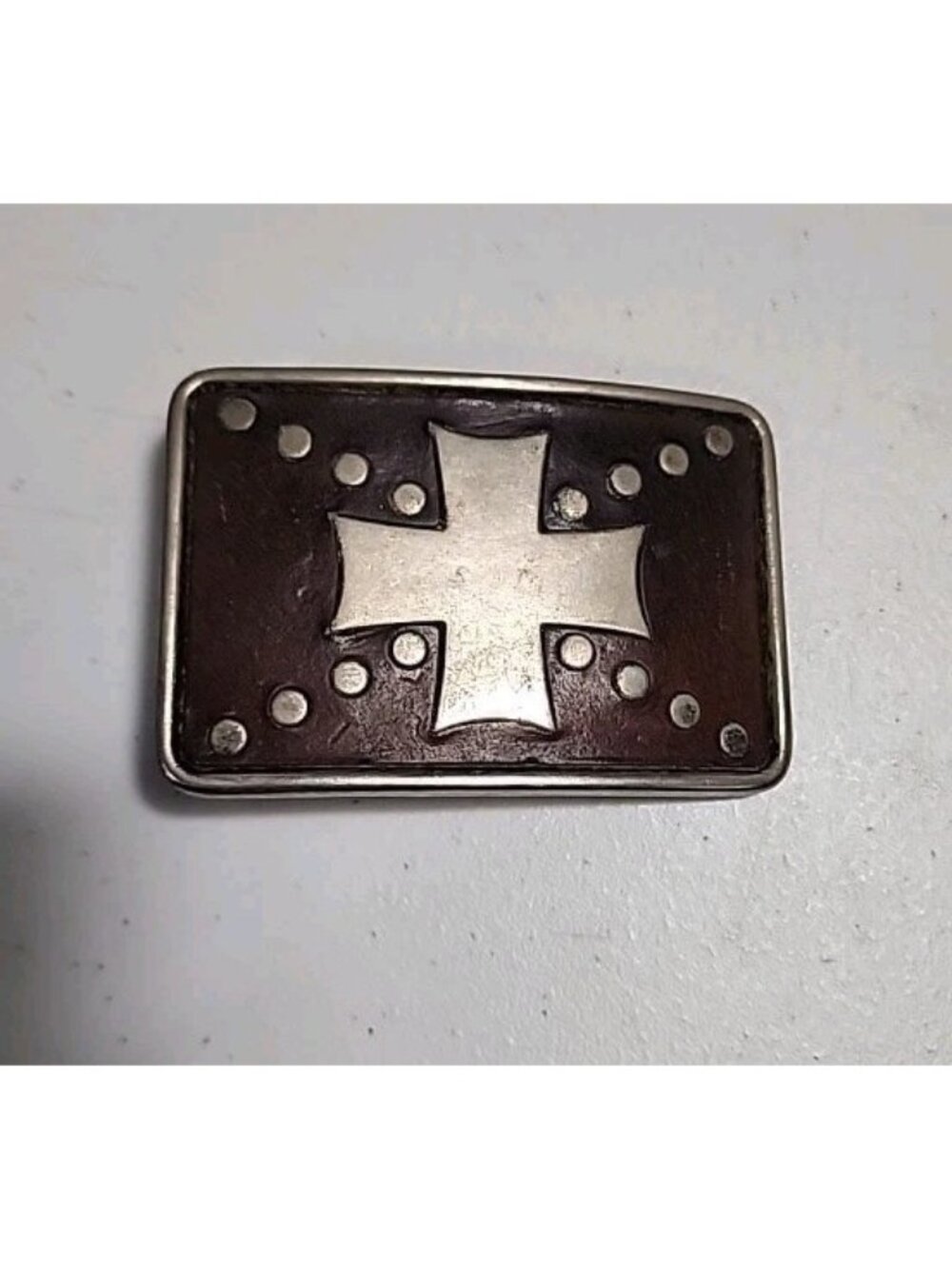 Leather And Metal Cross Belt Buckle Y2k 90s Biker Rock Christian